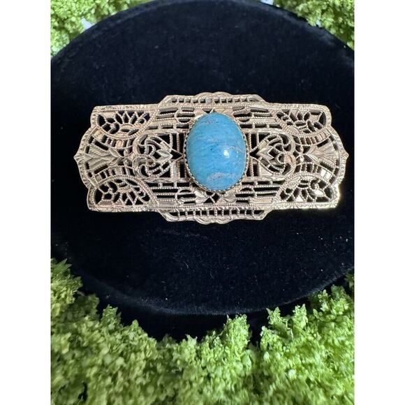 Vintage 12k Gold Filled Alice Caviness Signed Filigree Stone Brooch - Picture 2 of 4